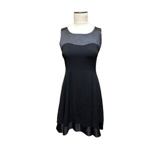 Linda Allard Ellen Tracy Sleeveless Satin Trim Black Fit Flare Dress Womens Sz 4